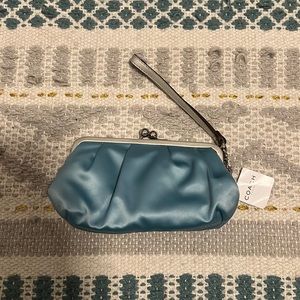 Coach light blue satin clutch